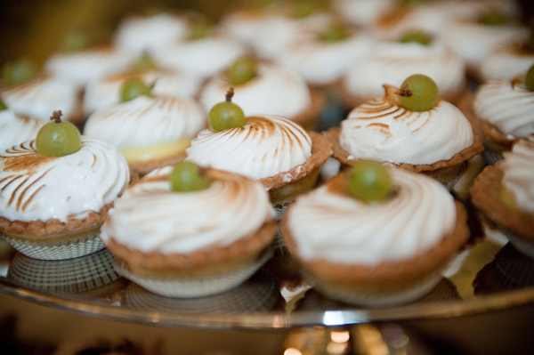 Desserts at reception - mini pies topped with meringue and green grapes - photo by Portland wedding photographer Barbie Hull 
